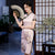 Cap Sleeve V Neck Traditional Cheongsam Floral Chinese Dress