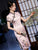 Cap Sleeve V Neck Traditional Cheongsam Floral Chinese Dress