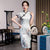 Cap Sleeve V Neck Traditional Cheongsam Floral Chinese Dress