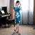 Cap Sleeve V Neck Traditional Cheongsam Floral Chinese Dress