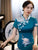 Cap Sleeve V Neck Traditional Cheongsam Floral Chinese Dress