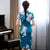 Cap Sleeve V Neck Traditional Cheongsam Floral Chinese Dress