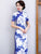 Short Sleeve Mandarin Collar Floral Silk Traditional Cheongsam Chinese Dress