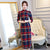 3/4 Sleeve Plaids & Checks Pattern Tea Length Traditional Cheongsam Chinese Dress