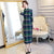 3/4 Sleeve Plaids & Checks Pattern Tea Length Traditional Cheongsam Chinese Dress