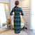 3/4 Sleeve Plaids & Checks Pattern Tea Length Traditional Cheongsam Chinese Dress