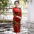 3/4 Sleeve Knee Length Traditional Cheongsam Floral Velvet Chinese Dress