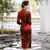 3/4 Sleeve Knee Length Traditional Cheongsam Floral Velvet Chinese Dress