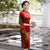 Robe chinoise traditionnelle en velours à fleurs Cheongsam au genou à manches 3/4