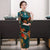 3/4 Sleeve Knee Length Traditional Cheongsam Floral Velvet Chinese Dress