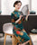 Robe chinoise traditionnelle en velours à fleurs Cheongsam au genou à manches 3/4