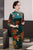 Robe chinoise traditionnelle en velours à fleurs Cheongsam au genou à manches 3/4