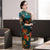 3/4 Sleeve Knee Length Traditional Cheongsam Floral Velvet Chinese Dress