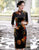 3/4 Sleeve Knee Length Traditional Cheongsam Floral Velvet Chinese Dress