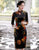 3/4 Ärmel knielanges traditionelles chinesisches Cheongsam-Kleid aus Samt mit Blumenmuster