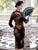 Robe chinoise traditionnelle en velours à fleurs Cheongsam au genou à manches 3/4