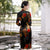 3/4 Sleeve Knee Length Traditional Cheongsam Floral Velvet Chinese Dress