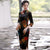 3/4 Sleeve Knee Length Traditional Cheongsam Floral Velvet Chinese Dress