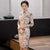 3/4 Sleeve Knee Length Traditional Cheongsam Floral Suede Chinese Dress