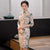 Robe chinoise traditionnelle en daim à fleurs Cheongsam à manches 3/4 et au genou