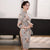 3/4 Sleeve Knee Length Traditional Cheongsam Floral Suede Chinese Dress