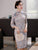 3/4 Sleeve Knee Length Traditional Cheongsam Floral Suede Chinese Dress