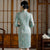 Knee Length Bodycon Traditional Cheongsam Floral Suede Chinese Dress