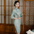 Knee Length Bodycon Traditional Cheongsam Floral Suede Chinese Dress