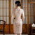 Knee Length Bodycon Traditional Cheongsam Floral Suede Chinese Dress