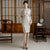 Knee Length Bodycon Traditional Cheongsam Floral Suede Chinese Dress