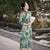 Vestido chino de gamuza floral cheongsam tradicional de longitud de té elegante