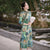 Elegant Tea Length Traditional Cheongsam Floral Suede Chinese Dress