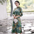 Elegant Tea Length Traditional Cheongsam Floral Suede Chinese Dress