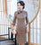 3/4 Sleeve Knee Length Traditional Cheongsam Plaids & Checks Suede Chinese Dress