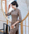 3/4 Sleeve Knee Length Traditional Cheongsam Plaids & Checks Suede Chinese Dress