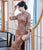 Knee Length Traditional Cheongsam Plaids & Checks with Floral Suede Chinese Dress