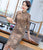 Knee Length Traditional Cheongsam Plaids & Checks with Floral Suede Chinese Dress