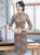 Knee Length Traditional Cheongsam Plaids & Checks with Floral Suede Chinese Dress