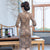 Knee Length Traditional Cheongsam Plaids & Checks with Floral Suede Chinese Dress