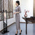 3/4 Sleeve Plaids & Checks Suede Full Length Traditional Cheongsam Chinese Dress