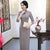 3/4 Sleeve Plaids & Checks Suede Full Length Traditional Cheongsam Chinese Dress