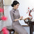 3/4 Sleeve Plaids & Checks Suede Full Length Traditional Cheongsam Chinese Dress