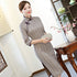 3/4 Sleeve Plaids & Checks Suede Knee Length Traditional Cheongsam Chinese Dress