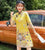 Mini abito cinese cheongsam moderno con maniche a tromba in pelle scamosciata floreale