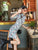 3/4 Sleeve Fans Pattern Suede Modern Cheongsam Mini Chinese Dress