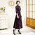 3/4 Sleeve Cheongsam Top Floral Knit Dress with Expansion Skirt