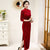 3/4 Sleeve Traditional Cheongsam Long Floral Lace Chinese Dress