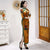 Robe chinoise traditionnelle en velours à fleurs Cheongsam sur toute la longueur à manches 3/4