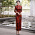 Robe chinoise traditionnelle en velours à fleurs Cheongsam sur toute la longueur à manches 3/4