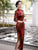 3/4 Sleeve Full Length Traditional Cheongsam Floral Velvet Chinese Dress